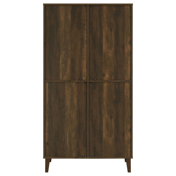English Elm Sakai Dark Pine tall 4-door accent cabinet with slatted fronts, adjustable shelves, rustic-modern storage solution B062P358337