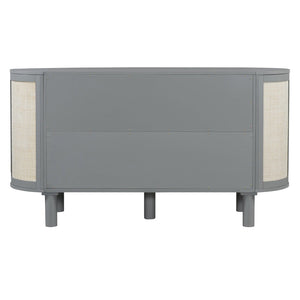 English Elm Full Murphy Bed with Woven Rattan Cabinet Front and Built-in Side Storage Units Gray LP000599AAE