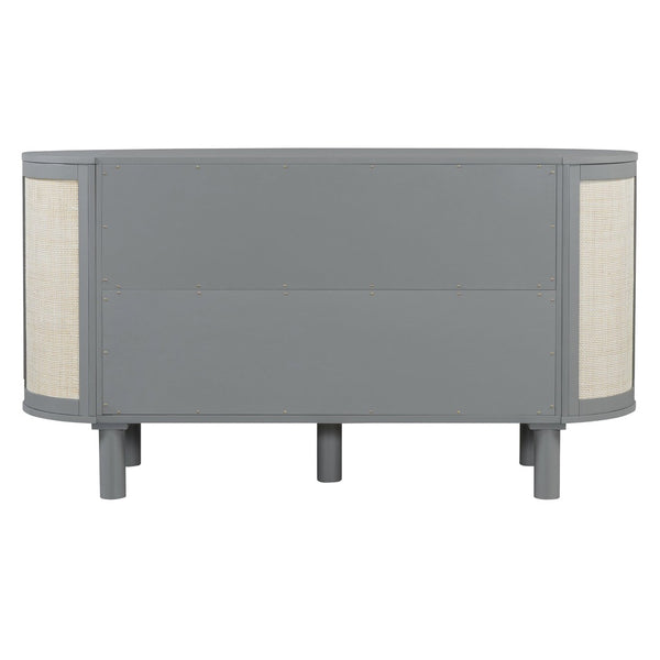 English Elm Full Murphy Bed with Woven Rattan Cabinet Front and Built-in Side Storage Units Gray LP000599AAE