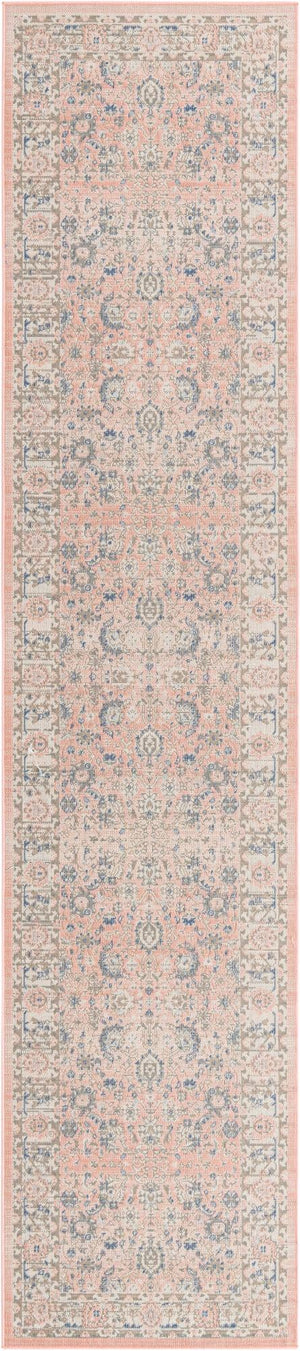 Unique Loom Whitney Bordeaux Machine Made Floral / Botanical Rug Powder Pink, Blue/Ivory/Light Blue/Gray 2' 7" x 12' 0"