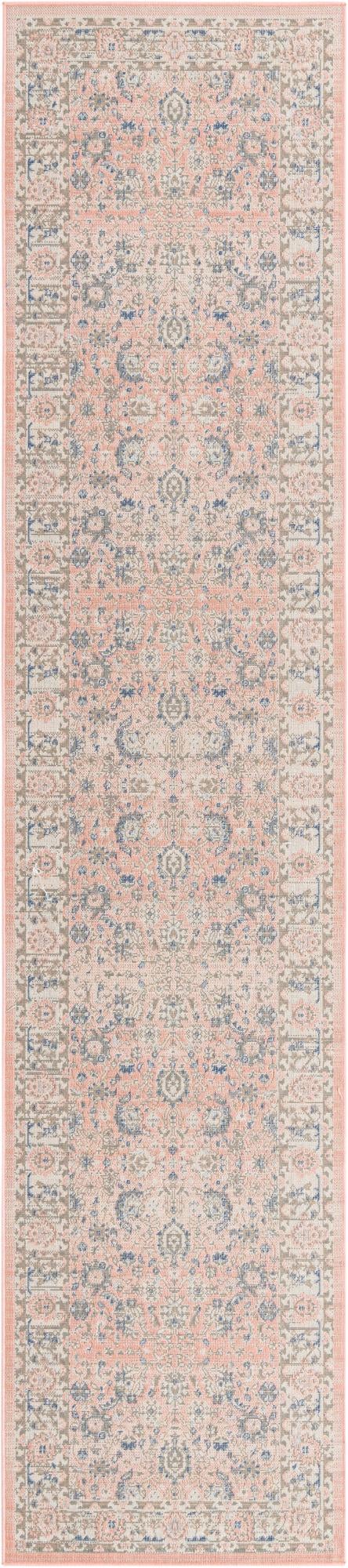 Unique Loom Whitney Bordeaux Machine Made Floral / Botanical Rug Powder Pink, Blue/Ivory/Light Blue/Gray 2' 7" x 12' 0"
