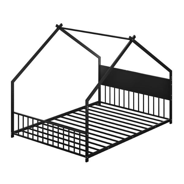 English Elm Twin House Bed Frame with Led Lights Iron Slats Low Profile Kids Bedroom W1820P234582