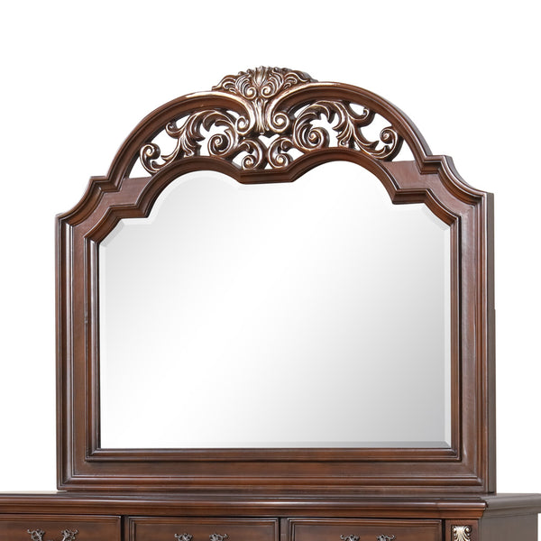 English Elm Lyon Grand Beveled Mirror 48"H x 54"W with Hand-Applied Wood Finish and Gold Crown Accents Cherry 51 L x 4 W x 57 H B078P301576
