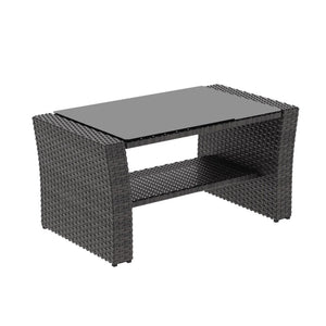 English Elm 4-piece Outdoor Wicker Conversation Set with Tempered Glass Table and Resort Style Blue+Brown B082S00057