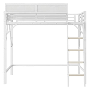 English Elm Full Size Loft Bed with Ladder and Built-In Shelves, Sturdy Metal High Loft for Kids Teens 54" White W2580P379995