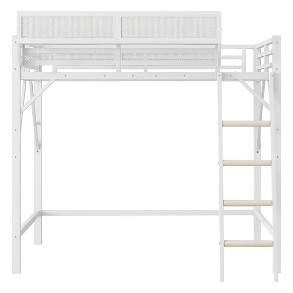 English Elm Full Size Loft Bed with Ladder and Built-In Shelves, Sturdy Metal High Loft for Kids Teens 54" White W2580P379995