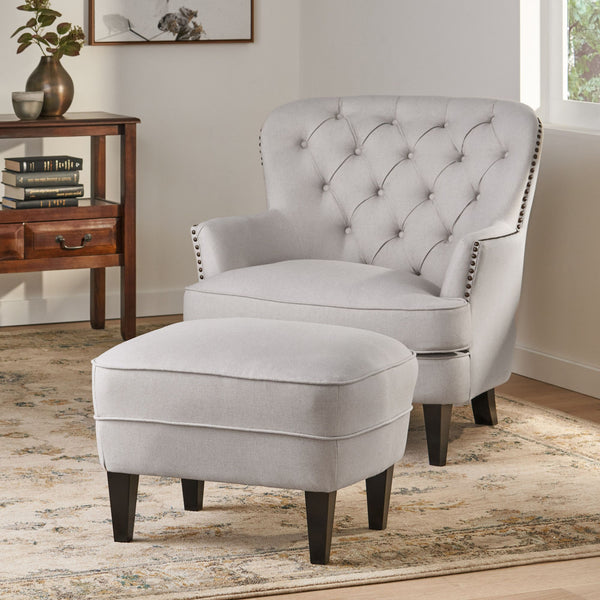 English Elm Christopher Knight Home® - Contemporary Light Grey Fabric Club Chair & Ottoman Set — Chic Durable Upholstery, 300lb Capacity, Versatile Accent Seat 59289.00