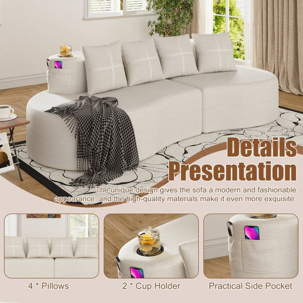 English Elm Modern Half Moon Chenille Sectional Three Seat Curved Sofa for Living Room or Apartment Beige W395P435337