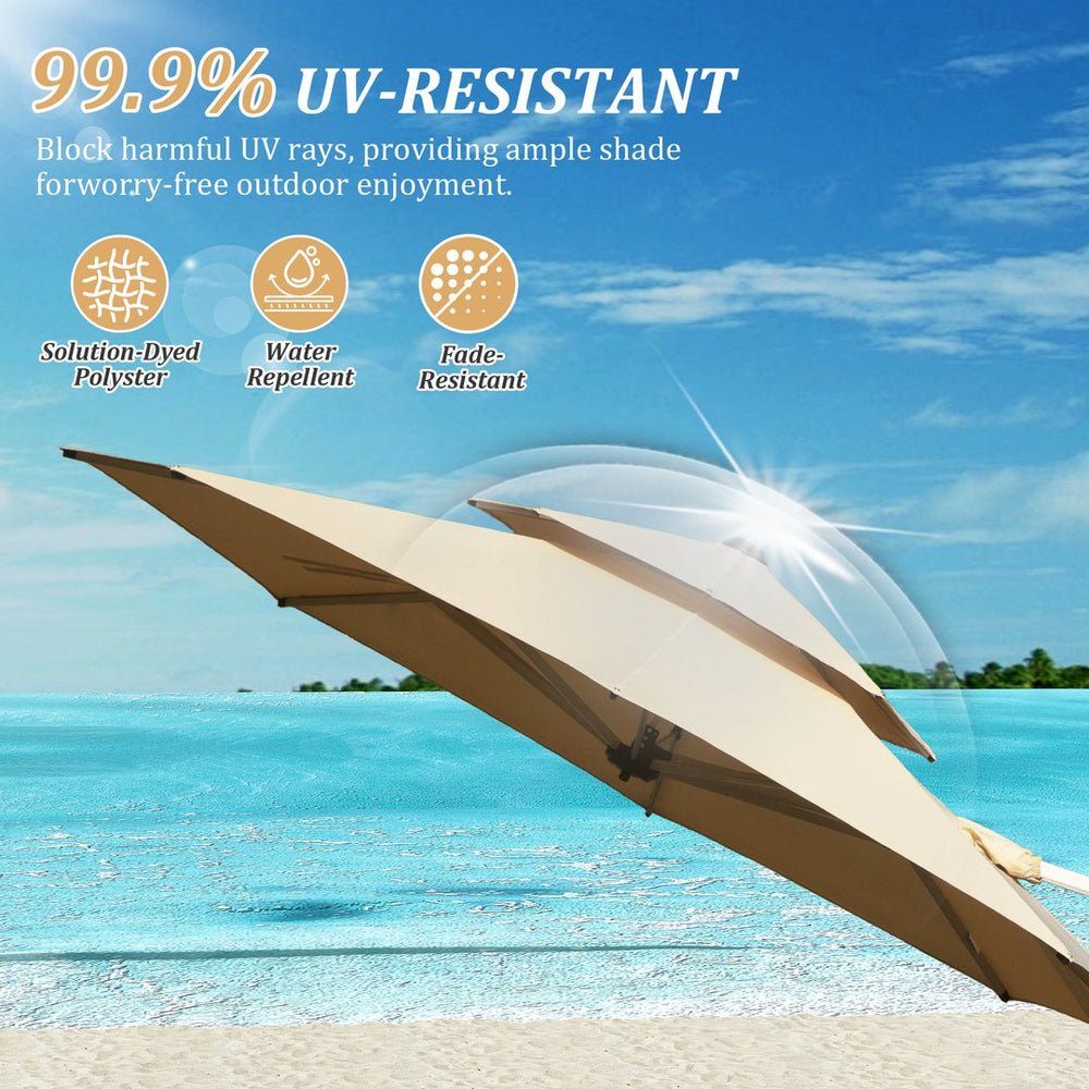 English Elm Round Cantilever Umbrella with Center Pole - 9-Rib Reinforced Aluminum Frame, 360° Pedal Rotate, Hydraulic Opening and 5-Position Tilt Adjustment for Superior Sun Protection Beige W1859P337923