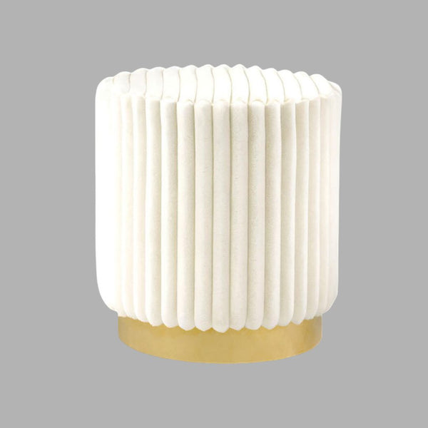 English Elm Contemporary Velvet Accent Stool with Gold Stainless Steel Base, Pleated Bow-Tie Design, Luxe Seat Beige 16 L x 16 W x 18 H B2741P388367