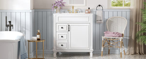 English Elm 30" French-Inspired Bathroom Vanity With Ceramic Sink & Dual Drawers - Elegant Storage Solution! N710P323328K