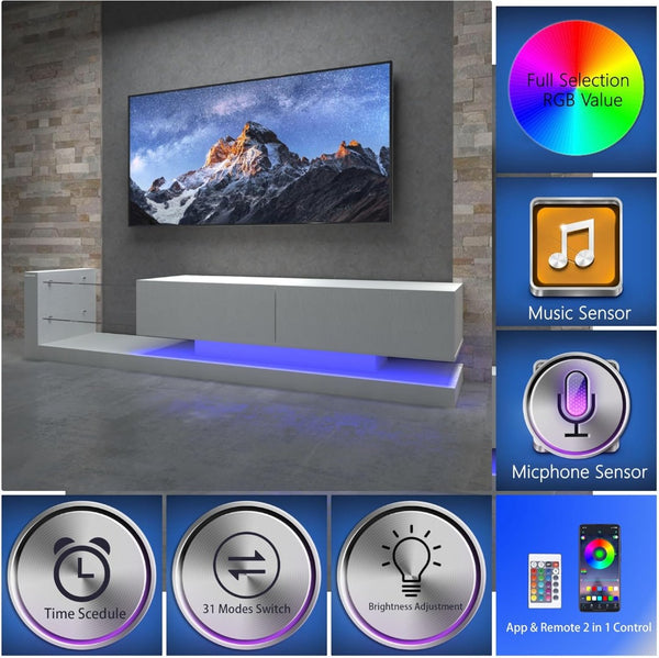 English Elm [new New Update Led Tv Stand with Power Outlet Fits 75 Inch Screens Modern Console White W1701P413007