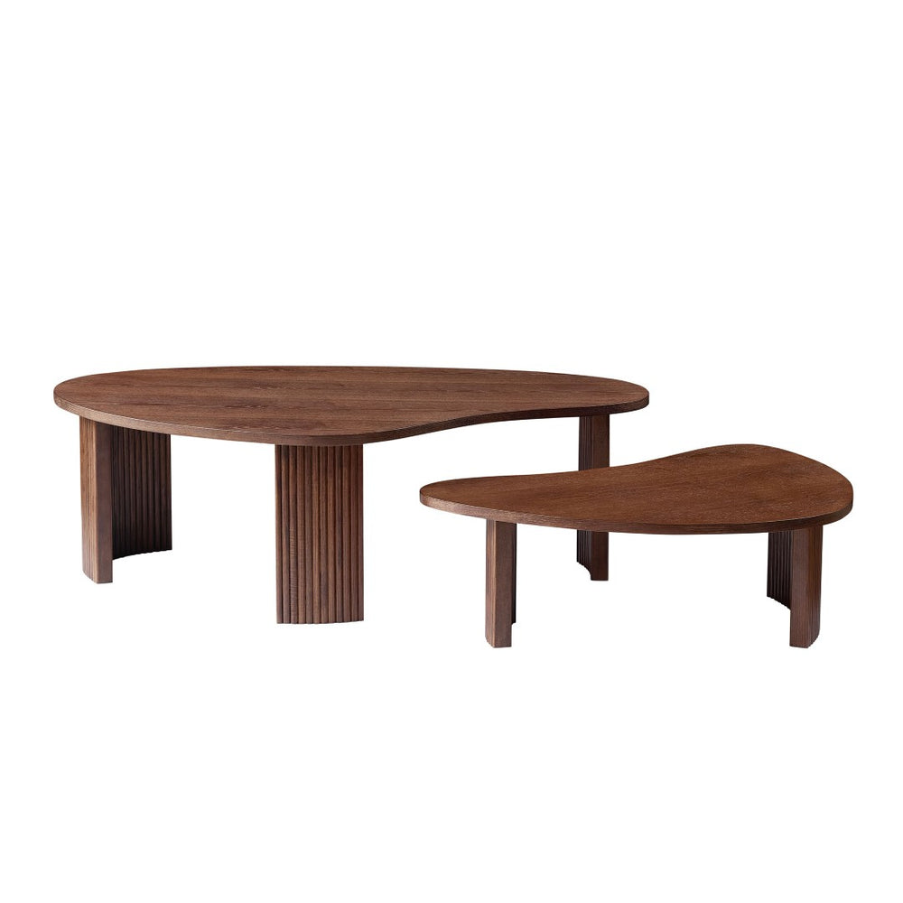 English Elm 2-piece Asymmetrical Nesting Coffee Table Set Sculptural Mdf Organic Shapes Living Room Walnut W2582P402268