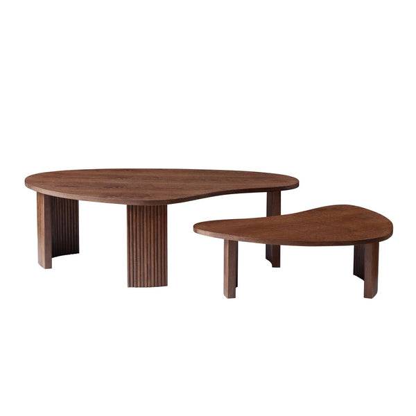 English Elm 2-piece Asymmetrical Nesting Coffee Table Set Sculptural Mdf Organic Shapes Living Room Walnut W2582P402268