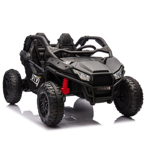 English Elm 24v Two Seater Kids Utv with Parental Remote Dual Motors Four Wheel Suspension Led Black W1578P198431