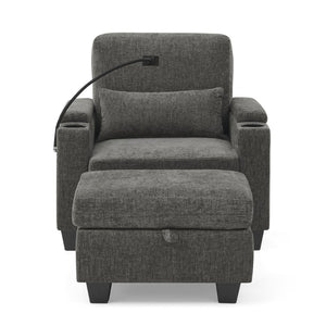 English Elm Single Chenille Manual Recliner with Usb Port Hidden Storage Ottoman and Cup Holders Gray W487P423648