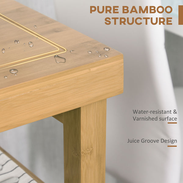 English Elm HOMCOM Bamboo Kitchen Island Cart with Locking Casters, 2 Drawers, Open Shelves & Side Towel Rack, Natural Finish W2225P217396
