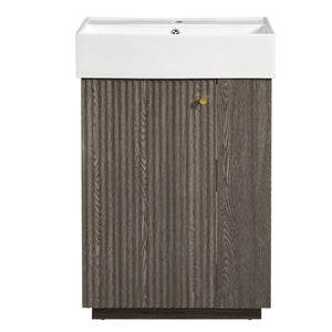 English Elm [video]21.6" Freestanding Bathroom Vanity Ceramic Sink Wavy Door Mdf Cabinet Small Bath Dark Gray N729P285504G