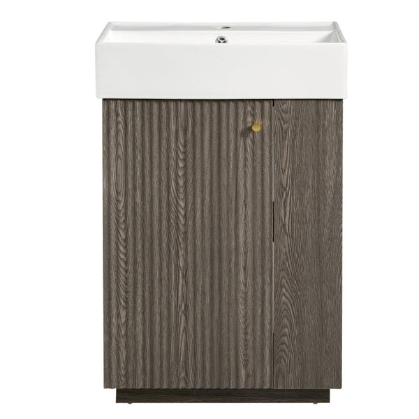 English Elm [video]21.6" Freestanding Bathroom Vanity Ceramic Sink Wavy Door Mdf Cabinet Small Bath Dark Gray N729P285504G