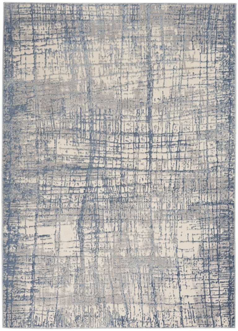 HomeRoots 5x7 Ivory Abstract Polyester Area Rug Power Loomed for Living Room or Bedroom 573003