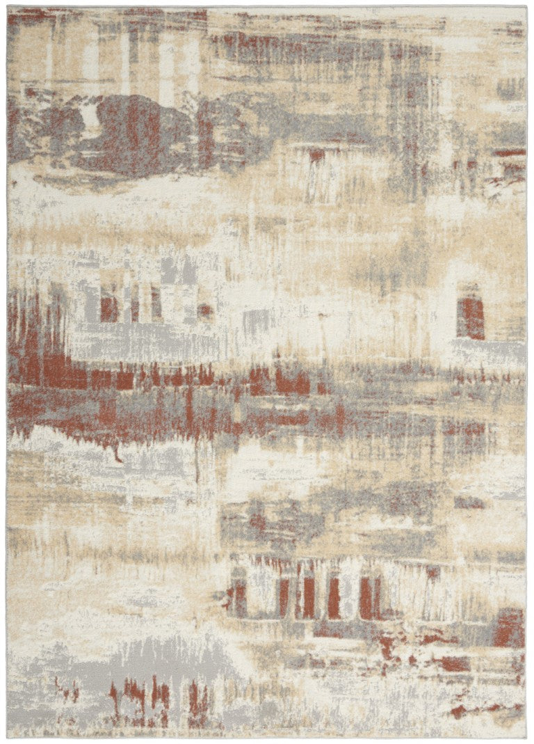 HomeRoots 5 X 7 Ivory Abstract Area Rug Power-loomed Polypropylene for Living Rooms 573010