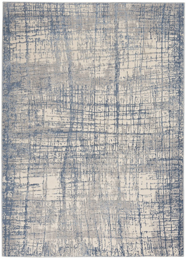 6 X 9 Ivory Abstract Polyester Area Rug Power Loomed for Living or Dining Rooms