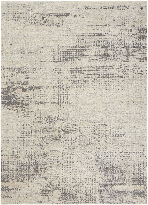 6 X 9 Ivory Abstract Polypropylene Area Rug for Living Room Low Pile Modern