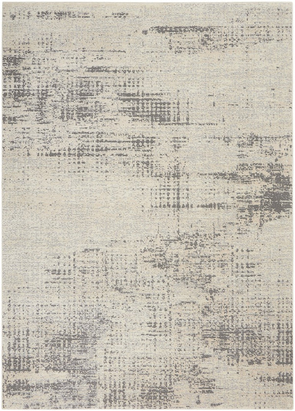 6 X 9 Ivory Abstract Polypropylene Area Rug for Living Room Low Pile Modern