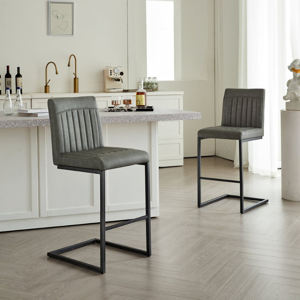 English Elm Faux Leather Counter Stools Set of Two Ergonomic Curved Back Metal Frame Kitchen Seating W5096P400639