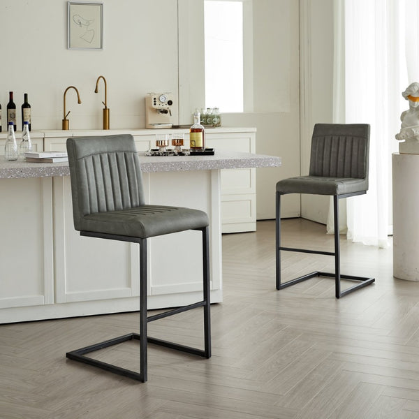 English Elm Faux Leather Counter Stools Set of Two Ergonomic Curved Back Metal Frame Kitchen Seating W5096P400639