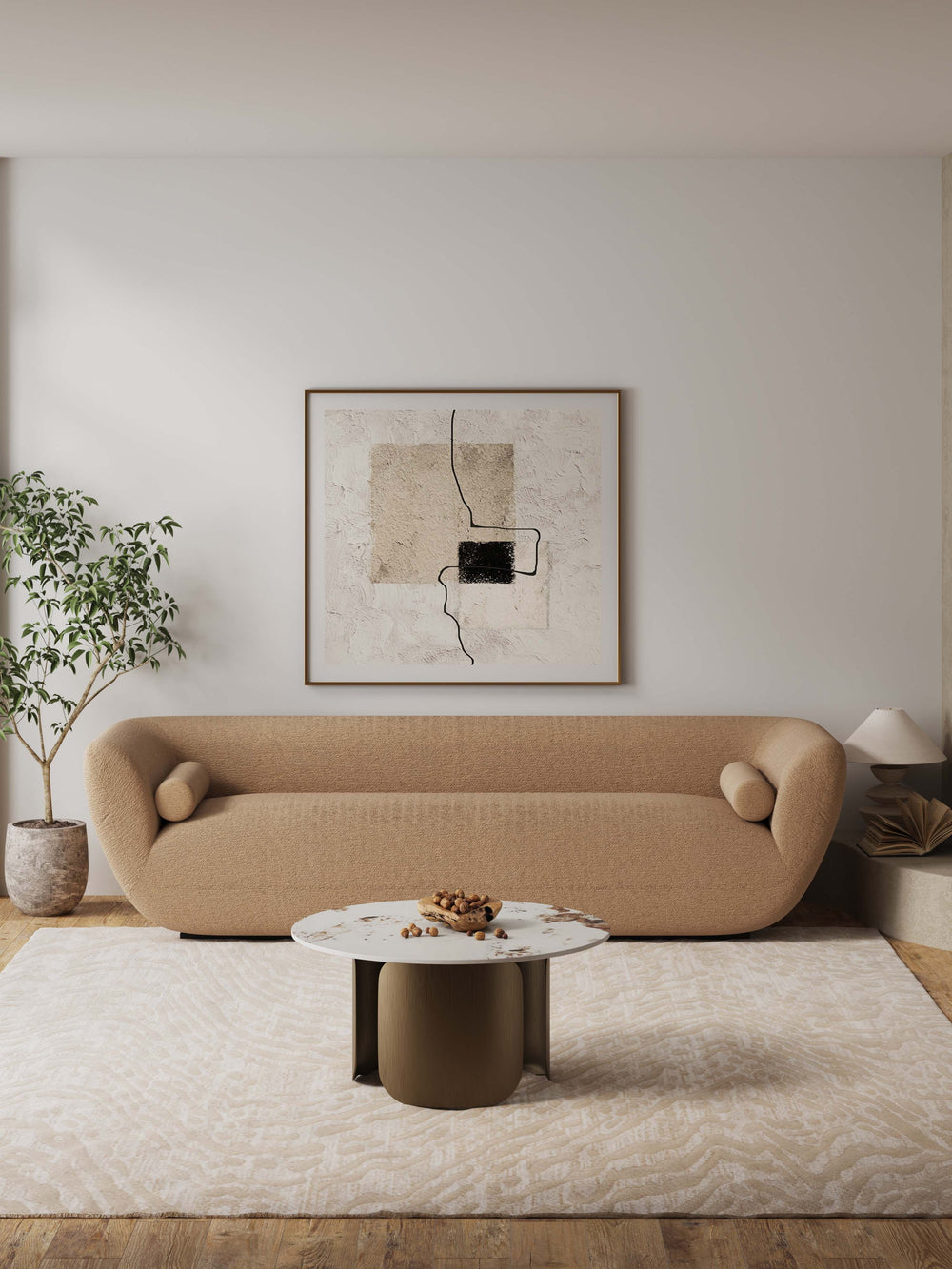 English Elm Monica Modern Sintered Stone Coffee Table with Bronze Stainless Steel Base, 31.5" Round Top, Sleek Design B365S00057