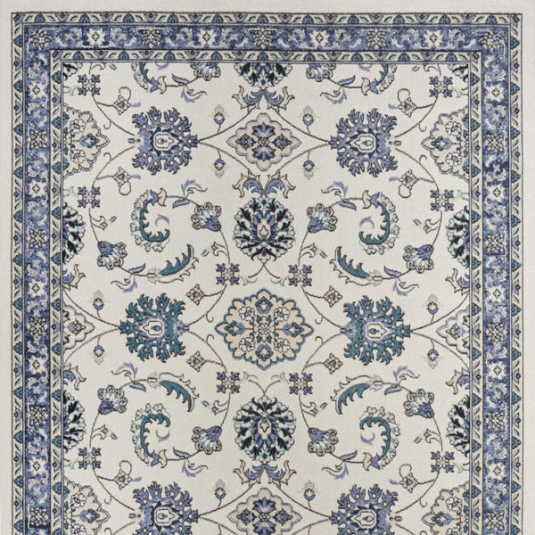 HomeRoots 7' Elegant Ivory and Blue Floral Indoor/Outdoor Area Rug - Durable, Low Maintenance, Versatile Design 573049