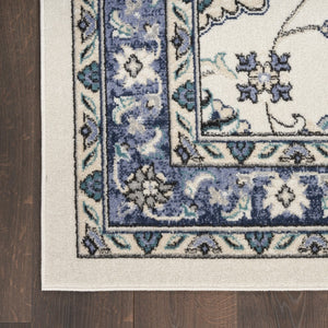 HomeRoots 7' Elegant Ivory and Blue Floral Indoor/Outdoor Area Rug - Durable, Low Maintenance, Versatile Design 573049