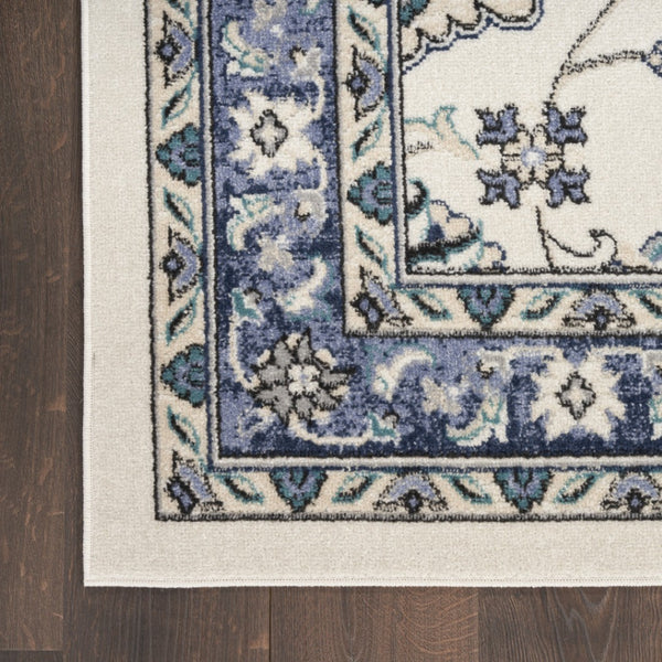 HomeRoots 7' Elegant Ivory and Blue Floral Indoor/Outdoor Area Rug - Durable, Low Maintenance, Versatile Design 573049