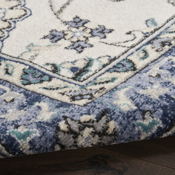 HomeRoots 7' Elegant Ivory and Blue Floral Indoor/Outdoor Area Rug - Durable, Low Maintenance, Versatile Design 573049