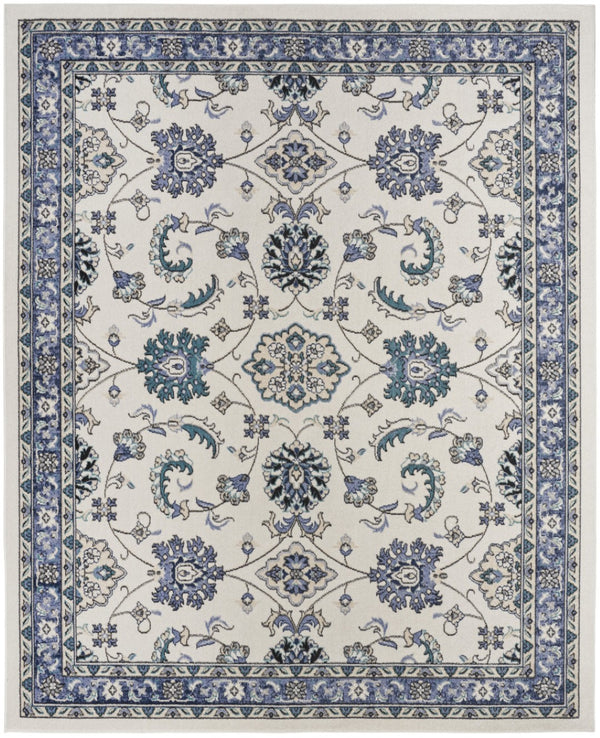 HomeRoots 7' Elegant Ivory and Blue Floral Indoor/Outdoor Area Rug - Durable, Low Maintenance, Versatile Design 573049