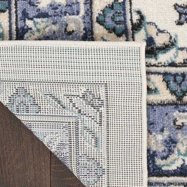 HomeRoots 7' Elegant Ivory and Blue Floral Indoor/Outdoor Area Rug - Durable, Low Maintenance, Versatile Design 573049
