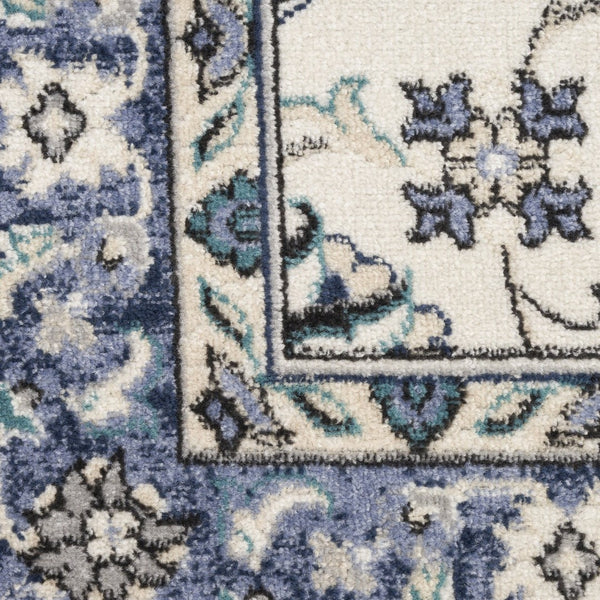 HomeRoots 7' Elegant Ivory and Blue Floral Indoor/Outdoor Area Rug - Durable, Low Maintenance, Versatile Design 573049