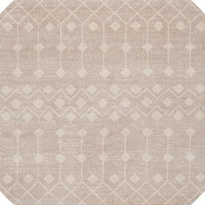 8 Foot Round Beige Geometric Area Rug Polypropylene Stain Resistant Living Room