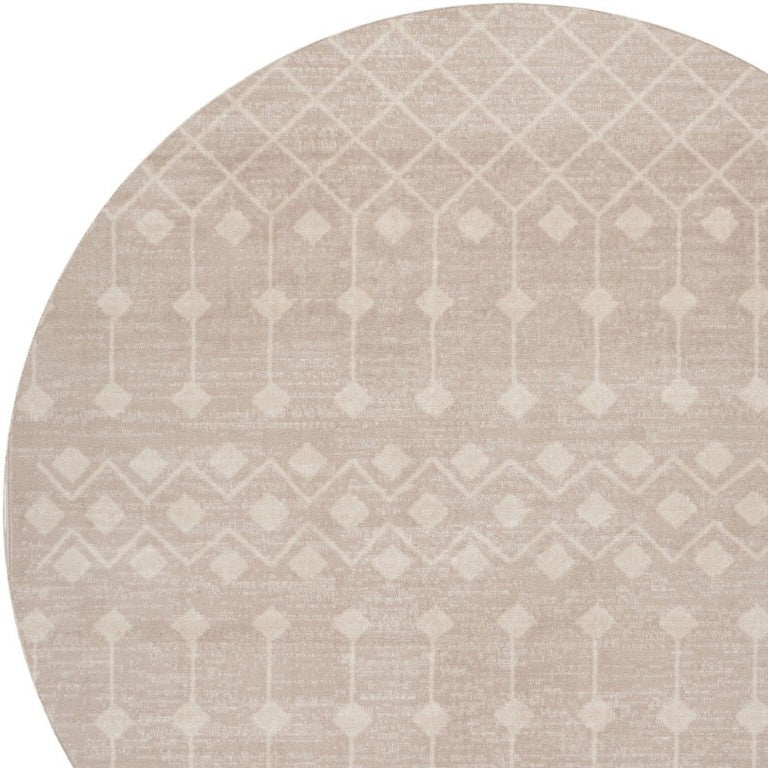 8 Foot Round Beige Geometric Area Rug Polypropylene Stain Resistant Living Room