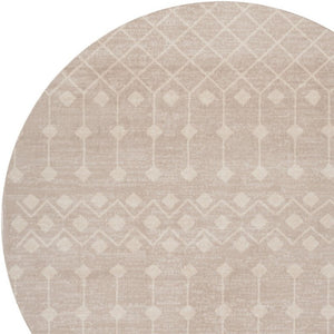8 Foot Round Beige Geometric Area Rug Polypropylene Stain Resistant Living Room