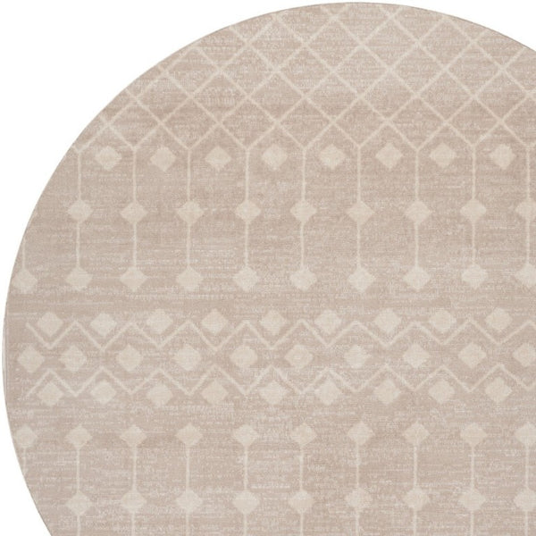 8 Foot Round Beige Geometric Area Rug Polypropylene Stain Resistant Living Room