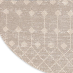8 Foot Round Beige Geometric Area Rug Polypropylene Stain Resistant Living Room