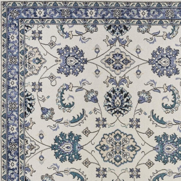 HomeRoots 8' X 10' Ivory and Blue Floral Area Rug – Timeless Style for Indoor and Outdoor Spaces, Easy Care! 573057