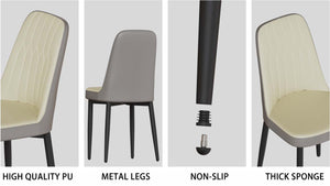 English Elm 55 Modern 4-Person MDF Dining Table Set with Sturdy Black Metal Legs and Padded PU Chairs for Families Beige+Grey,White W2189S00732