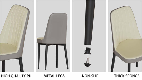 English Elm 55 Modern 4-Person MDF Dining Table Set with Sturdy Black Metal Legs and Padded PU Chairs for Families Beige+Grey,White W2189S00732