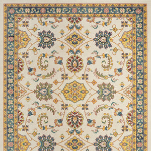 HomeRoots 8' X 10' Ivory and Gold Floral Area Rug - Elegant Indoor/Outdoor Design with Durable Polypropylene Finish 573058