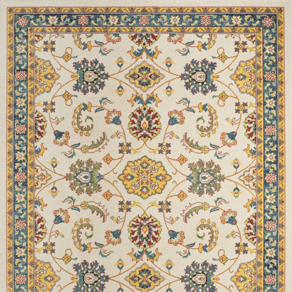 HomeRoots 8' X 10' Ivory and Gold Floral Area Rug - Elegant Indoor/Outdoor Design with Durable Polypropylene Finish 573058