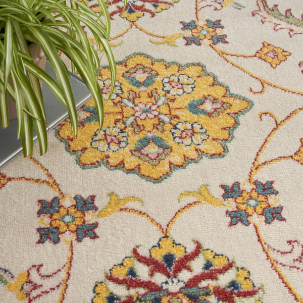 HomeRoots 8' X 10' Ivory and Gold Floral Area Rug - Elegant Indoor/Outdoor Design with Durable Polypropylene Finish 573058