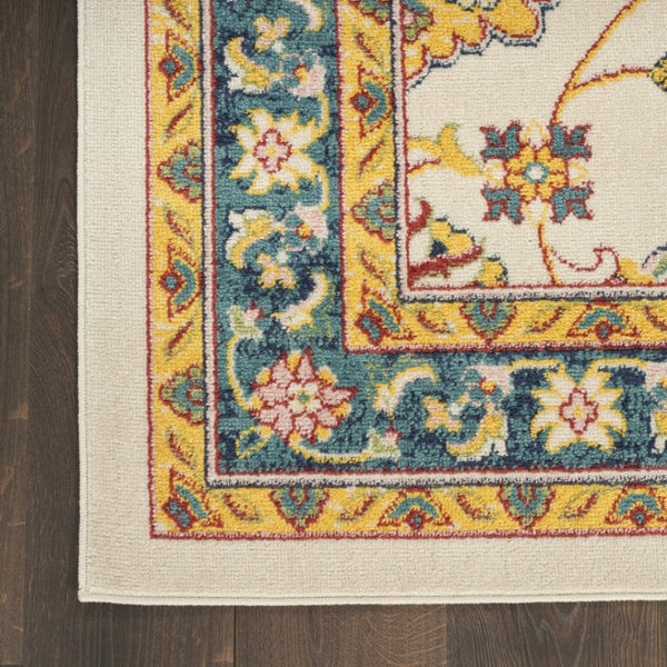 HomeRoots 8' X 10' Ivory and Gold Floral Area Rug - Elegant Indoor/Outdoor Design with Durable Polypropylene Finish 573058